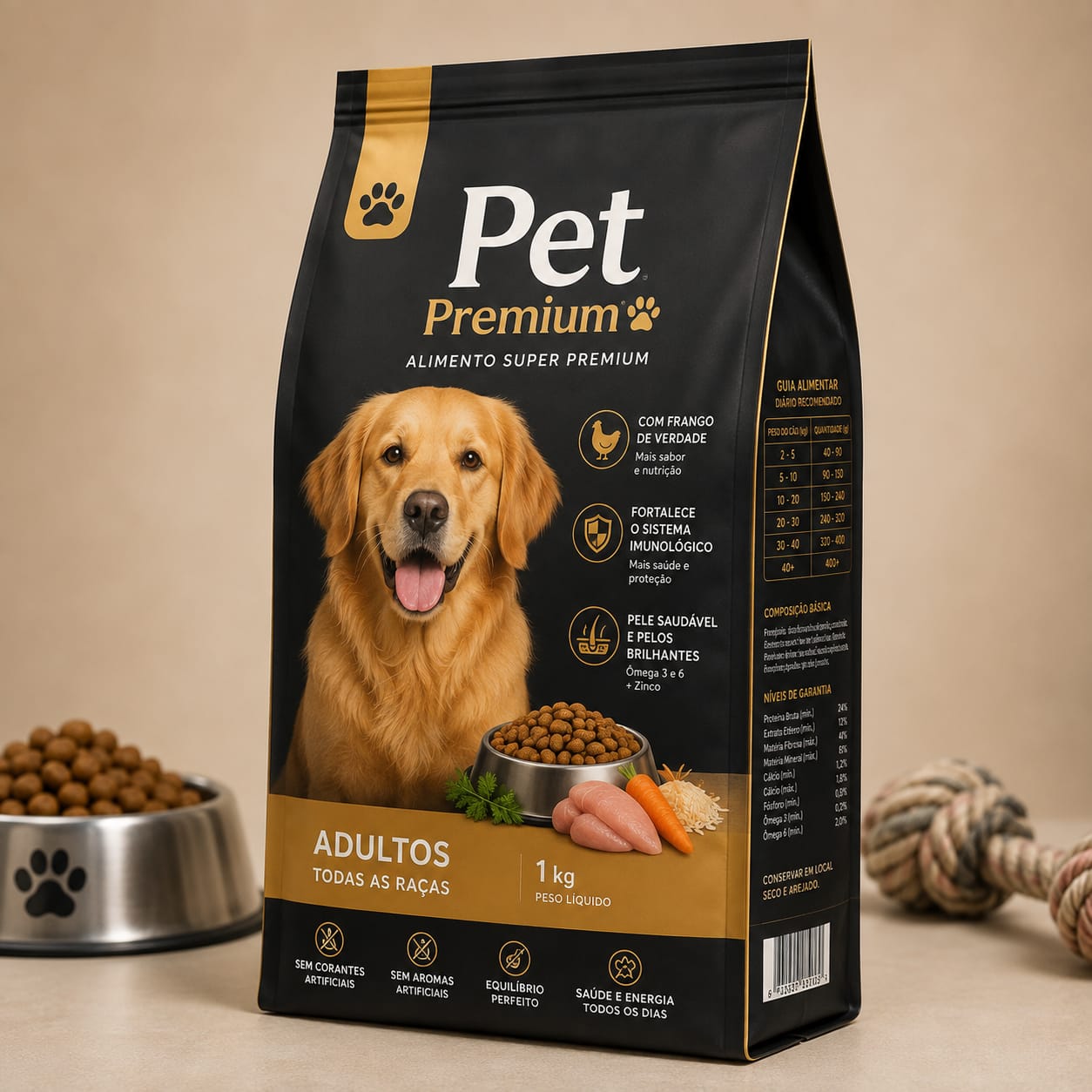 Ração para cães em embalagem premium
